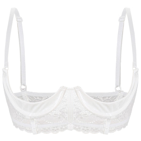 Womens Sexy Open Cup Underwired Bra Patent Leather See-through Floral Lace Brassiere Exposed Nipple Lingerie Underwear Nightwear