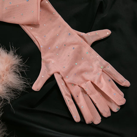 Women's Lingerie Bodysuit Rhinestone Mesh Feather Trim Sheer Teddy With Gloves Set Sleepwear Nightwear Party Clubwear Outfit