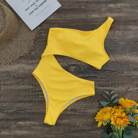 One Shoulder Women's Swimsuit One Piece Swimsuits 2022 New Sexy Cut Out Swimwear Bodysuit Solid Beachwear Monokini Bathing Suit