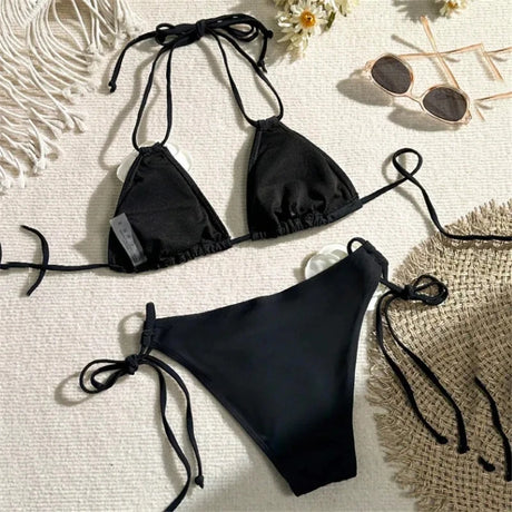 Sexy Flower Bandeau Swimwear Thong Bikini 2026 Women Lace-up Swimsuit Swimming Bathing Suit Brazilian Bikinis Sets Mujer Biquini