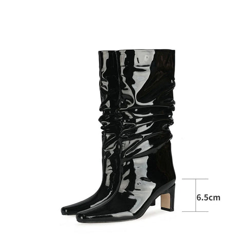 2024 NEW Fashion High Tube Knee High Boots 10cm/6.5cm Thick Heel 21 Colors Women Short Plush Boots Size 45 Winter Leather Shoes