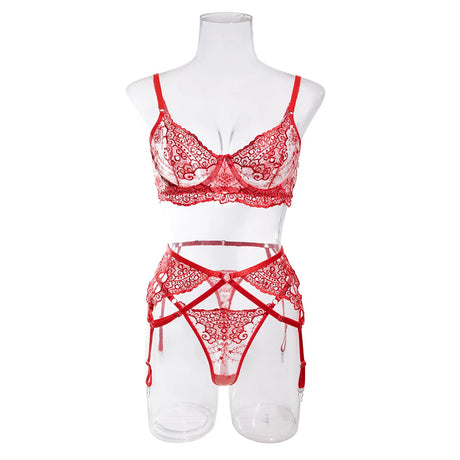 Krasapt New Embroidery 3 Items Sexy Lingerie Set Intimates Porn Female Underwear Uncensored Red Erotic Lingerie Sex Shop