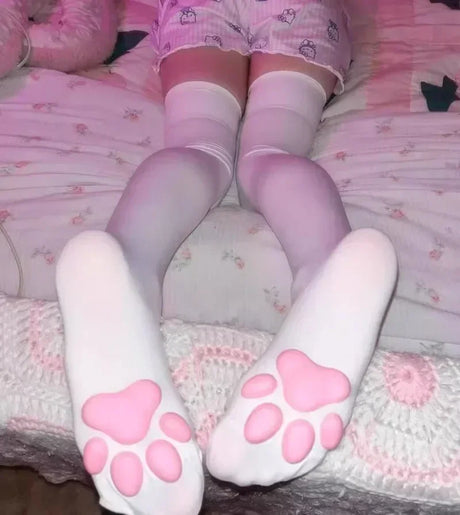 1 Pair 3D Cat Paw Meat Pad Knee High Socks, Home Floor Socks,Creative Funny Socks For Girls