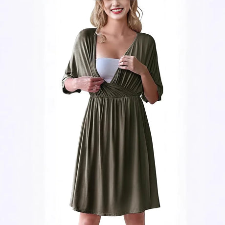 Ultra Soft Breathable Modal Maternity Sleep Dress, Nursing Breastfeeding Nightgown for Pregnant and Postpartum Women, free ship