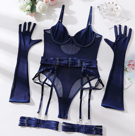 Sexy One Piece Bodysuit Glove Bandage Perspective Mesh Tight Fitting Slim Fit High Strecth Women Rompers Polychrome Fashion RAE3