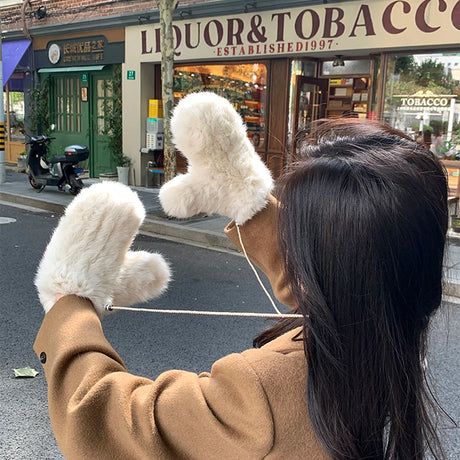 Hot Sale Women's 100% Natural Rabbit Fur Winter Gloves Warm Knit Thick Thermal Mittens Soft Real Fur Outdoor Cold Weather Glove