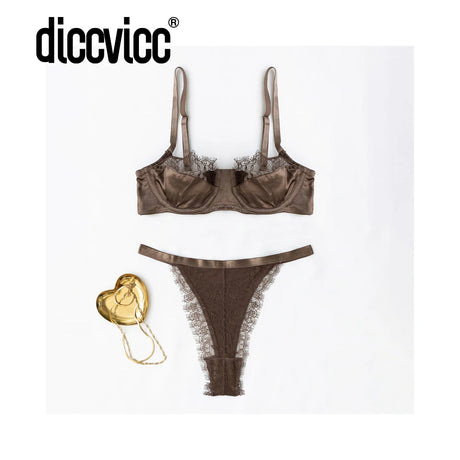Diccvicc Lingerie for Women Eyelash Lace Bra Panty Set Elegant Patchwork Seductive Underwear Female Intimacy Wear Sensual Kit