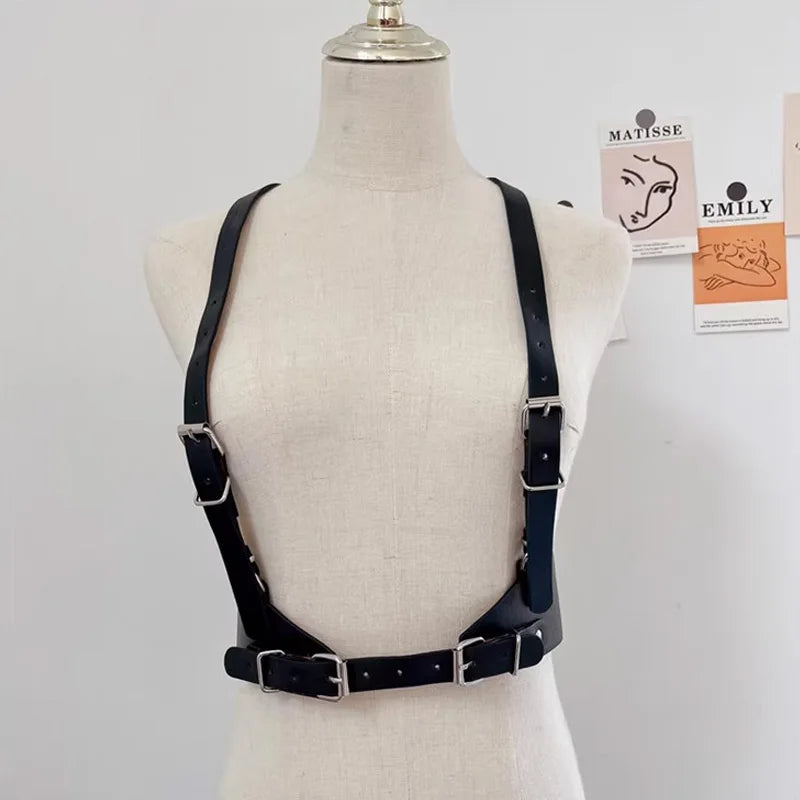 Women Fashion Harness Pu Leather Studded Decor Harness Adjustable Harness Belt Gothic Harness Bondage Lingerie Chest Harness