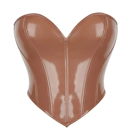 Black Shiny PVC Bustier Faux Leather Corset Crop Top Body Shaper Women Sexy Corselet Vest Plus Size