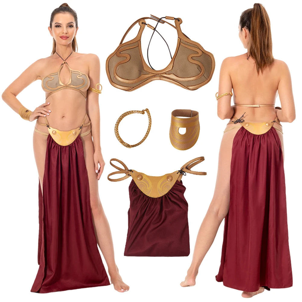Leia Bikini Cosplay Slave Sexy Lingerie Costume Movie Space Battle Disguise Outfits Women Hand Props Halloween Fantasia Suits