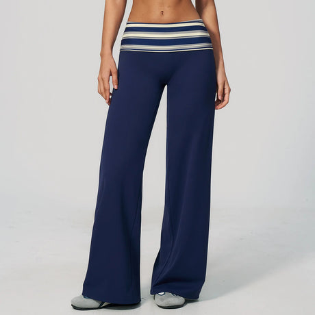 Fashion Polka Dot And Striped Wide Leg Pants For Women Fold Over Waist Bell-bottoms Flare Yoga Pants Push Up Workout Leggings
