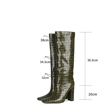 2024 NEW Fashion High Tube Knee High Boots 10cm/6.5cm Thick Heel 21 Colors Women Short Plush Boots Size 45 Winter Leather Shoes