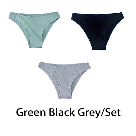 3PCS/Set Women Sexy Cotton Panties Low Waist Bikini Underwear Female Underpants Solid Color Soft Girls Briefs Intimates