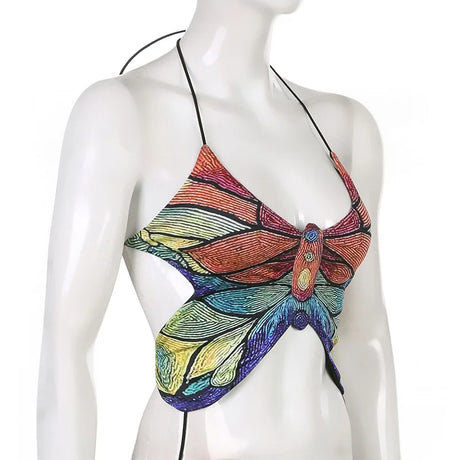 Hot Butterfly Jeans Crop Top Backless Strap Camis Sexy Lingerie Bow Bra Women Beach Mini Vest Butterfly Tank Tops Party Clubwear