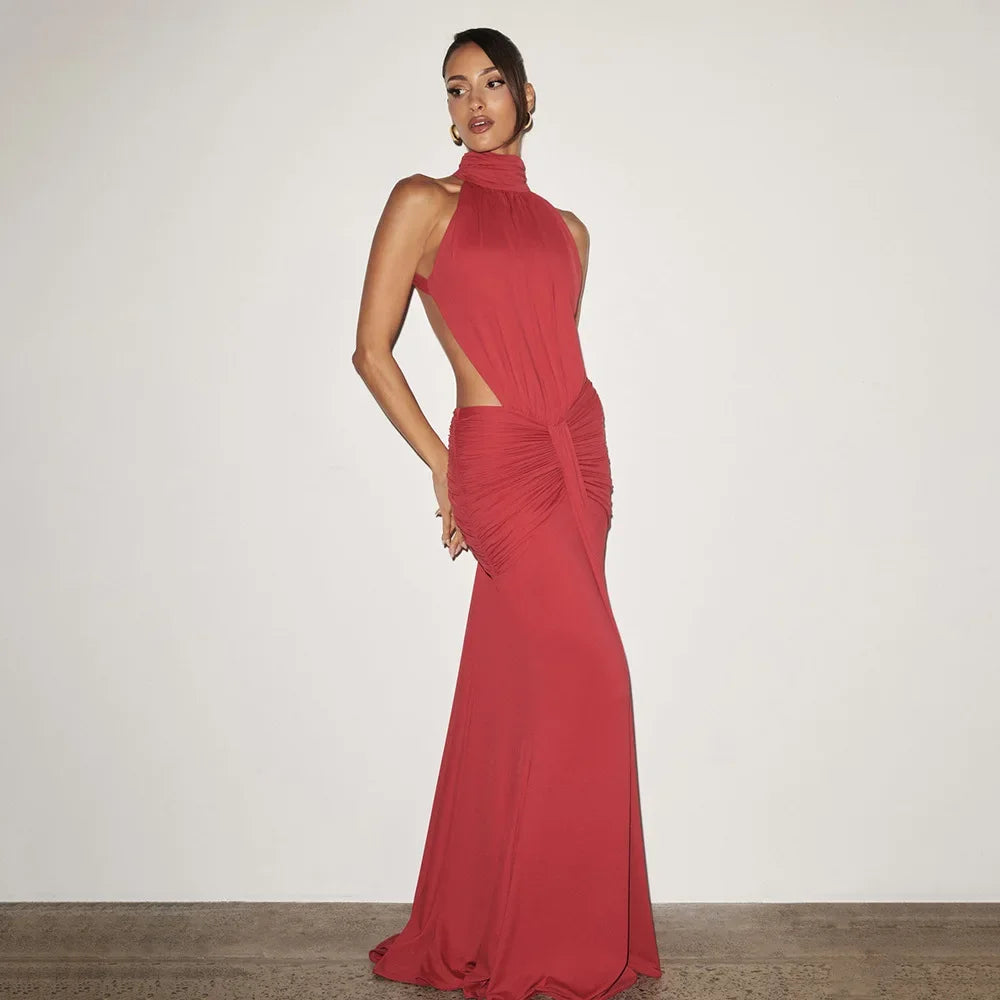 Women Solid Color Mermaid Evening Dress Sexy Open‑Back Slim Floor‑Length Long Gown Formal Banquet Party Maxi Dresses For Ladies