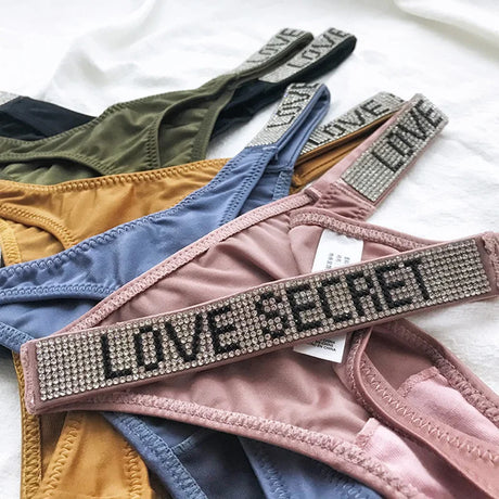 5Pcs Low Waist Sexy Panties Women Thongs Rhinestones Letter Diamonds G-string Sports Thong Shorts Briefs T-back Size S-XL