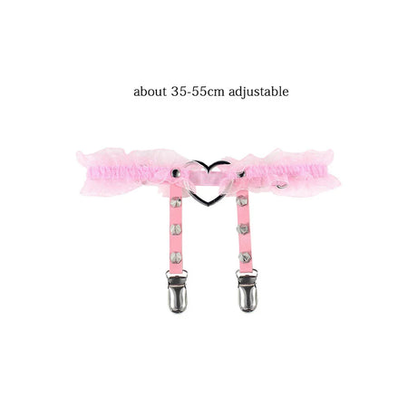 Women Rock Sexy Elastic Leather Belt Heart Leg Punk Thigh Garter Cosplay Spike Rivet Pink Gothic Thigh Ring Heart Garter