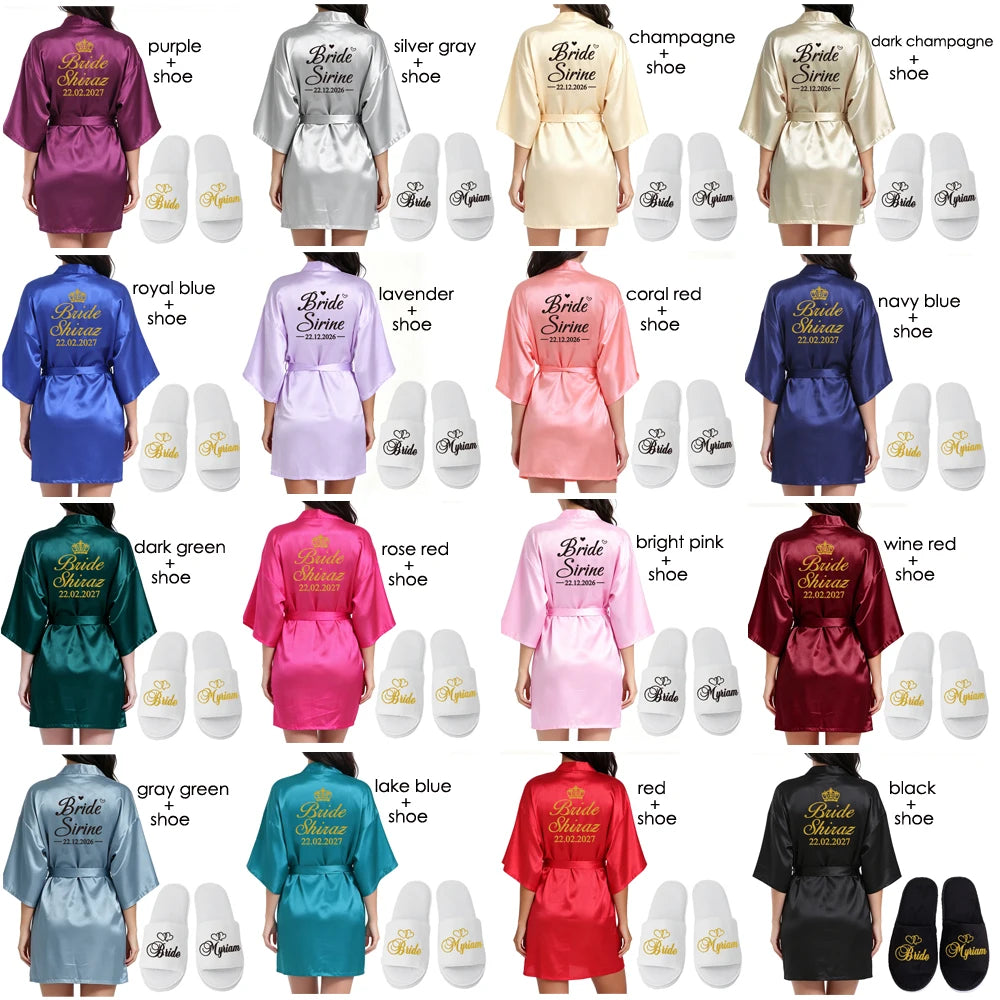Customized Logo Wedding Date Name Bathrobe Faux Silk Bridal Robe Bride Bridesmaid Wedding Robes Woman Bachelorette Preparewear