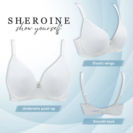 Sheroine Plus Size Women's Bra Full Coverage Ultra-thin Mesh Supportive Plunge T-Shirt Push Up Lift Everyday Lightly Lined Bras