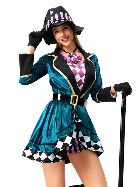 Magician Clown Cosplay Costume Alice Costume Circus Outfits Hatter Halloween Carnival Stage Performance Roleplay Clothes