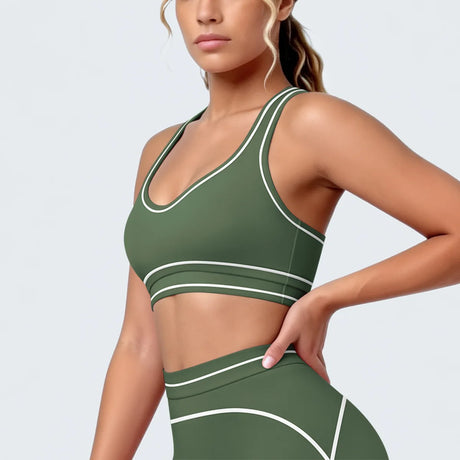 Women's Yoga Bra Vest Fitness Tank Running Workout Gym Top Push Up Padded Soft Slim Contrast Piping Racerback Sports Underwear