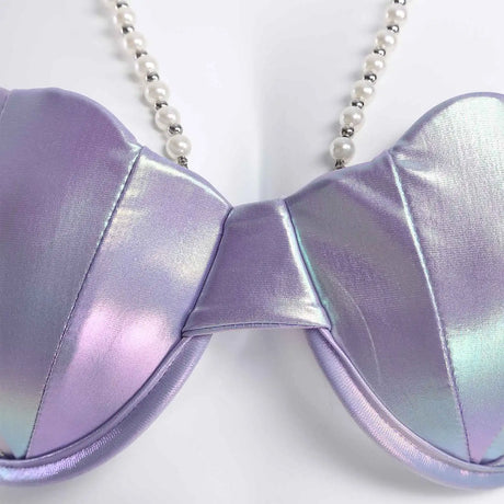 Women Shiny Bikini Bra Top Halter Neck Sheel Mermaid Swimwear Bead Chains Padded Bra Swim Tops Hawaii Beach Party Bathing Suit
