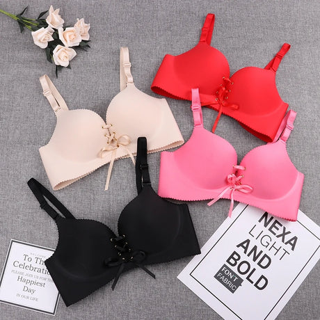 Seamless Sexy Push Up Bras for Women Seamless Solid Bra 3/4 Cup Solid Underwear Ribbon Tied Bra Wire Free Lingerie Brassiere