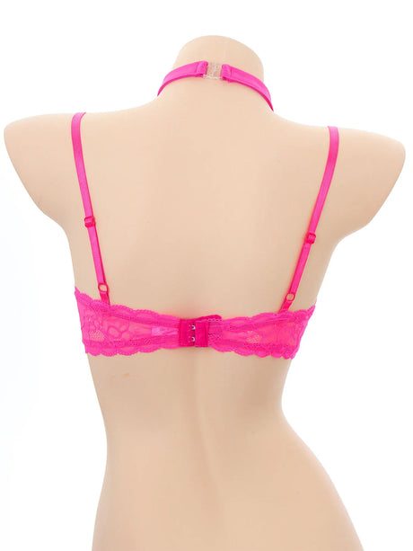 Womens 1/4 Cups Underwire Bra Halter Neck O Ring See Tthrough Lace Push Up Brassiere Sexy Lingerie Breast Open Bras Underwear