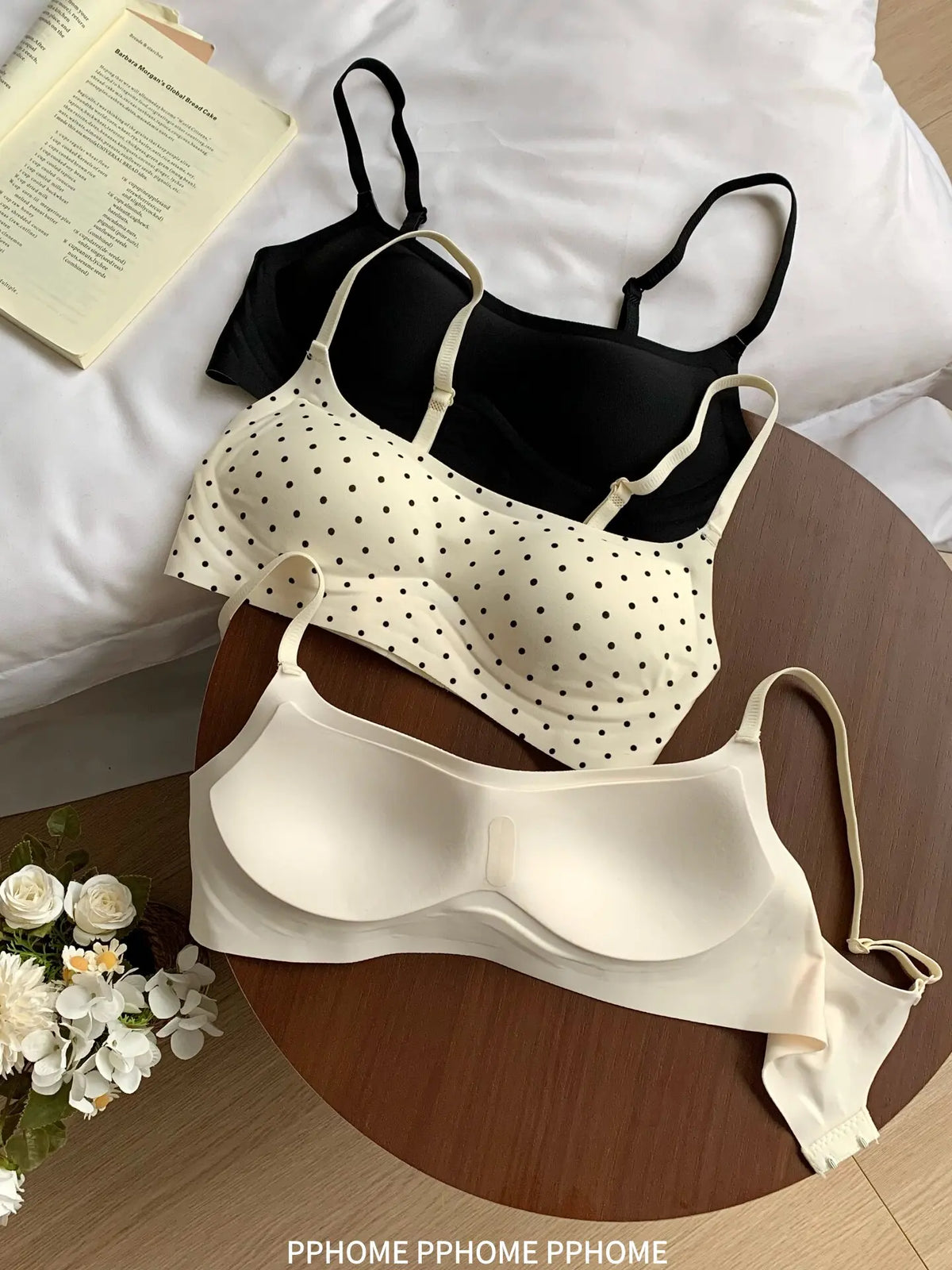 Plunge Neck Floral Demi Cup Bra Small Bust Wirefree Push Up Seamless Invisible Thin Cute Teen Girls Daily Wear Underwear
