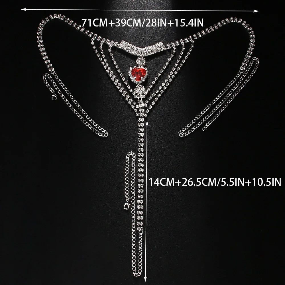 Stonefans Red Heart Jewellry Accessories Charms Waist Chain Fashion 2024 Summer Club Sexy Thong Panties G String Bikini Women