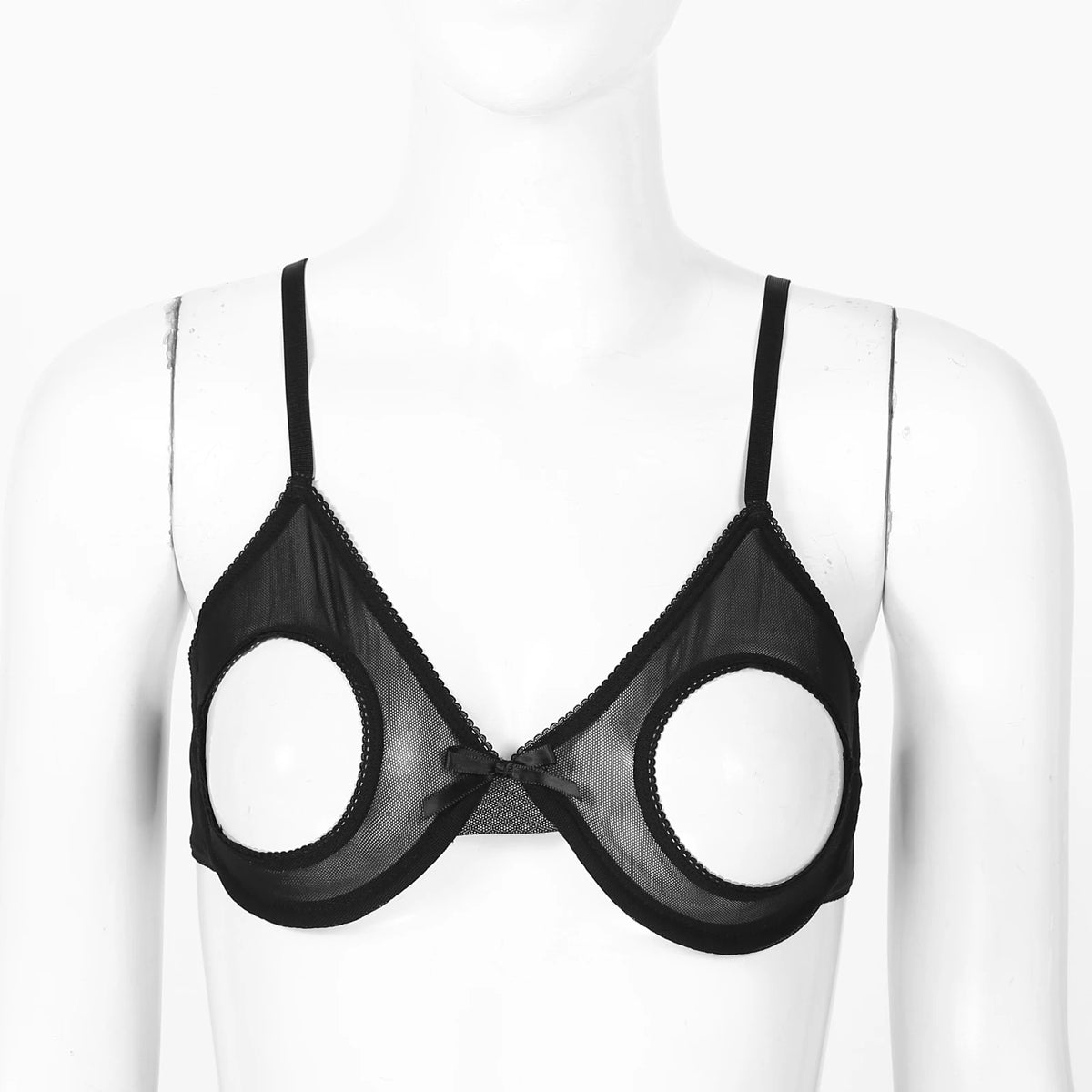 Women's Sheer Mesh Hollow Out Open Nipples Underwired Bra Tops Push Up Unlined Bralette Bra Sexy Brassiere Balconette Underwear