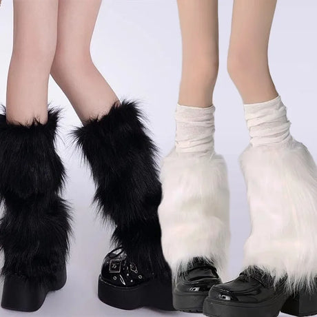 1/2Pairs Artificial Fur Plush Leg Warmers Women Autumn Winter Thermal Long Socks Girls Fashion Japanese Knee-length Stockings