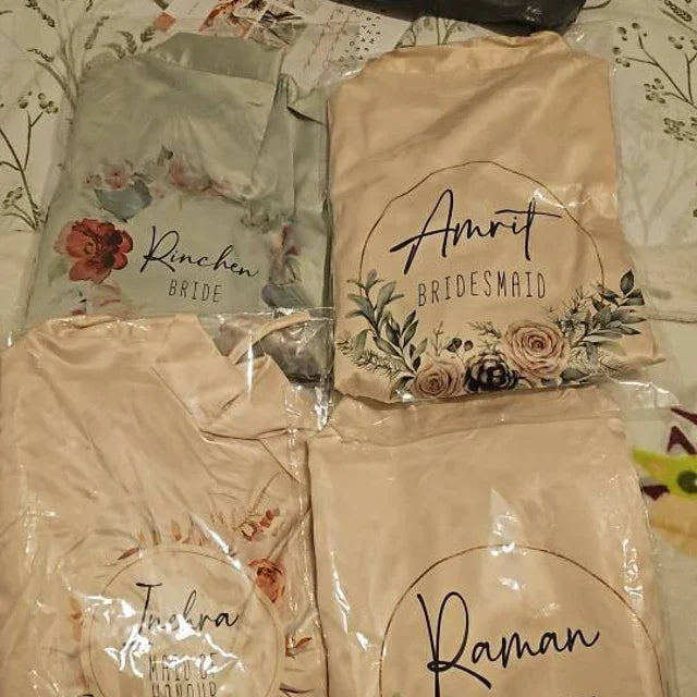 Personalised Sega Floral Wreath Robes Custom Bridal Robe Satin Wedding Bridesmaid Kimono Dressing Gown Bride to be Robe