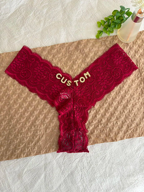 Personalized Text Custom Thong Customization Name Crystal Letters Panties Sexy Lace Underpants for Woman Wife Girlfriend Gift
