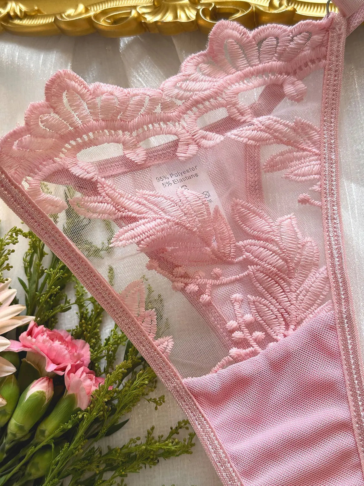 Personalized Thong with Name Embroidery Floral 2pc ingerie Set Custom Your Name Thong Sheer Bra Brief Underwear Anniversary Gift