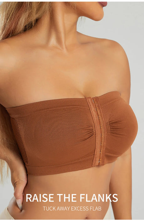 Women's Plus Size Strapless Front Closure Bandeau Bra Seamless Wireless Bralette Tube Top Non-Slip Everyday Brassiere