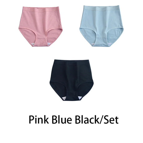 3PCS/Set M-3XL Women Plus Size Panties Cotton Underwear Lingerie 6 Solid Colors Sexy Female High Waist Seamless Briefs NKT2119