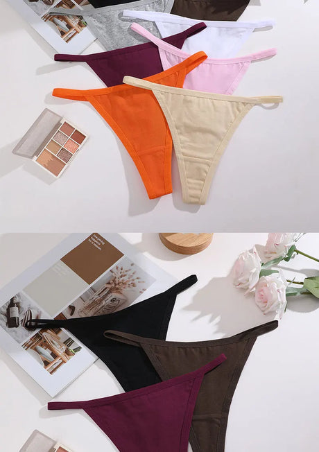 3Pcs/Set Women Sexy Cotton G-String Thin Strap Femme Thong Underwear Intimate Panties Low Waist Briefs Lingerie Cotton T-back