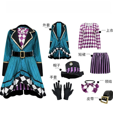 Magician Clown Cosplay Costume Alice Costume Circus Outfits Hatter Halloween Carnival Stage Performance Roleplay Clothes