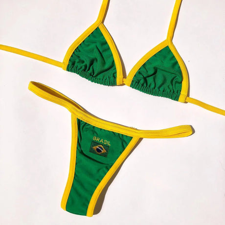 2026 New Summer Brazilian Flag Contrasting Bikini Retro Sexy Fashion Sports Trend Fashion Backless Split Niche Spicy Girl Set