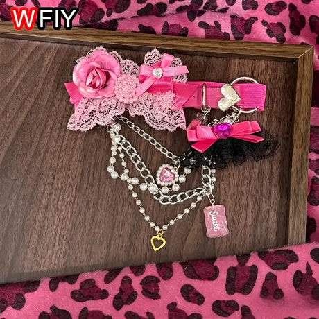 Women Thigh Garter Heavy Ornate Shibuya Spicy Gal Cute Rhinestone Hair Clip Gyaru Maximalist Accessory For Yukata Photoshoot