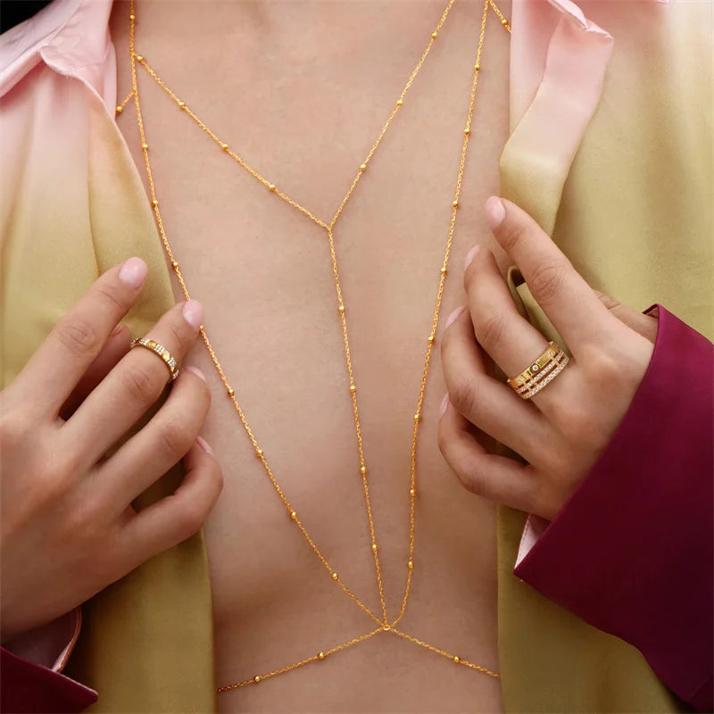 Simple Multilayer Rhinestone Back Chain Necklaces for Women Sexy Metal Shiny Crystal Bikini Waist Chain Body Chain Jewelry Gifts