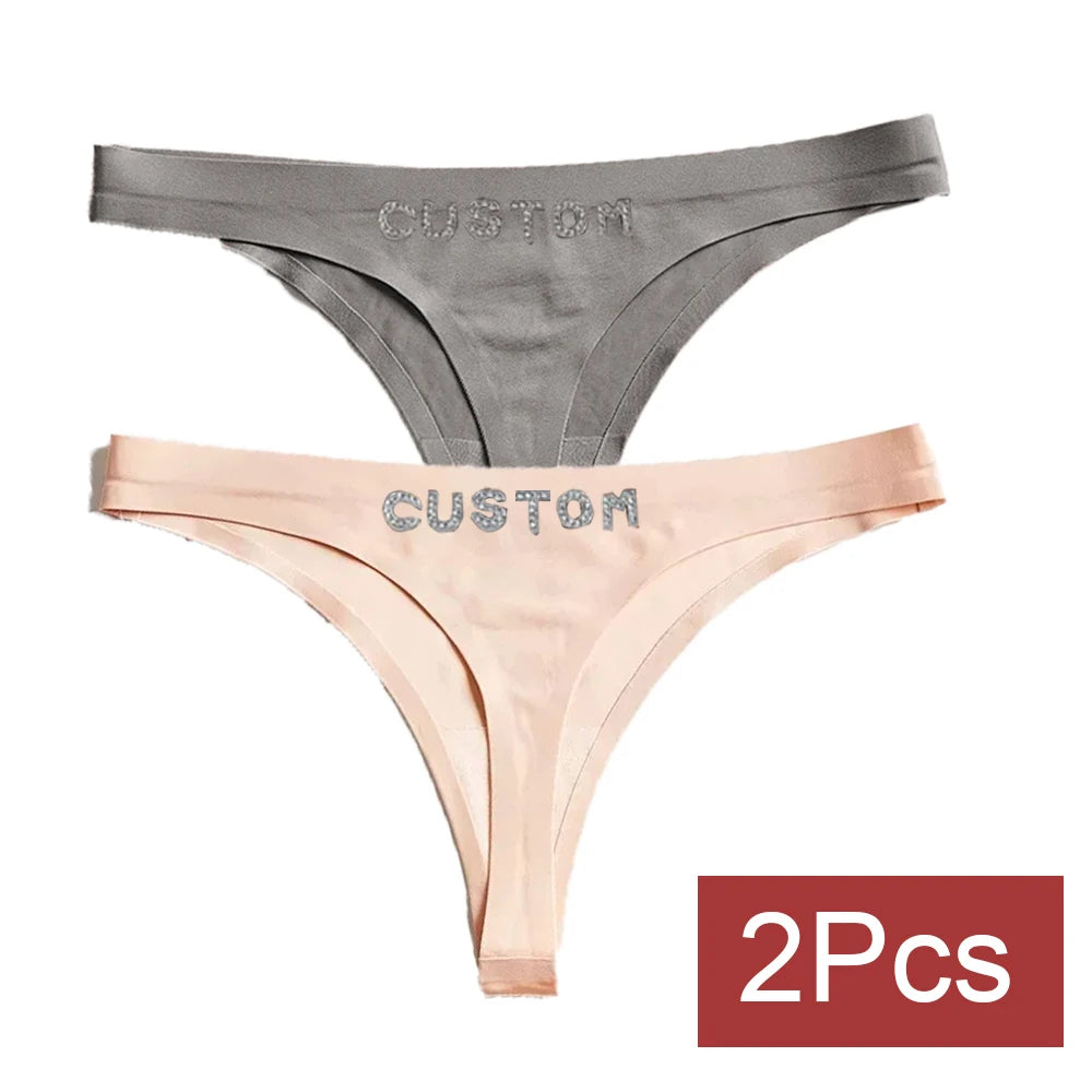 2pack Custom Thong with Name Crystal Letter Customized Thongs Women Underwear G-String Personalize Panties Lingerie Tanga