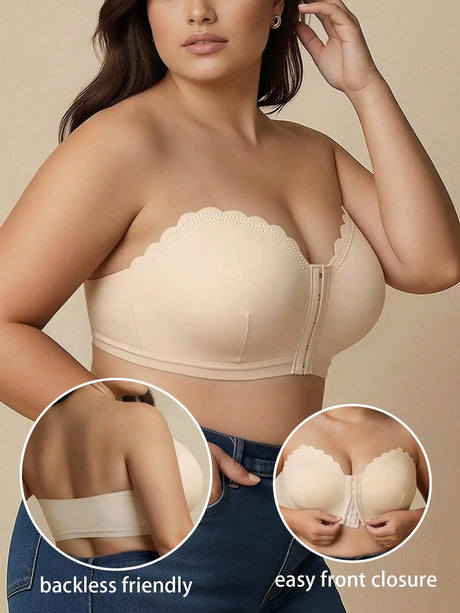Summer Thin Black Strapless Front-Clasp Bra, Curve Large-Size Underwear, Wireless Bra Bandeau, Comfortable Single Bra Piece