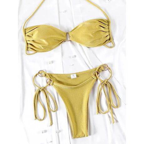 Halter Bikinis Sexy Swimsuit Women Solid Color Swimwear Hollow Out Bikini Set Two Piece Suit Summer Bathing Suits