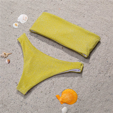 Shiny Bikini Bandeau Swimsuit Tinsel Swimwear Y2K Trend Women Strapless Micro Bathing Suit Brazilian Beach Outfit Bikinis Tangas