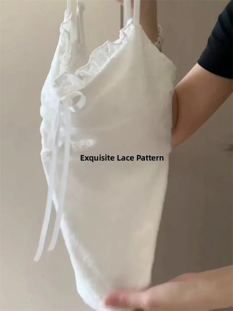 Elegant Lace White Camisole Women's Vest with Chest Pad Unique Design Inner Wear Base Top Knot Backless Style