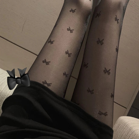 New Fashion Women Pantyhose Tights Sexy Stocking Bow Knot Tight for Ladies Black and White Thin Transparent Socks