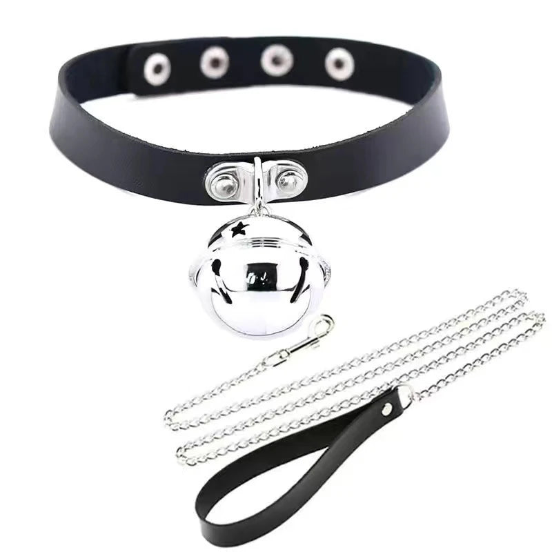 Leather Choker Heart Collar and Leash with Chains Bdsm Choker Submissive Collar for Female Fetishists BDSM Sex Leash Punk Goth