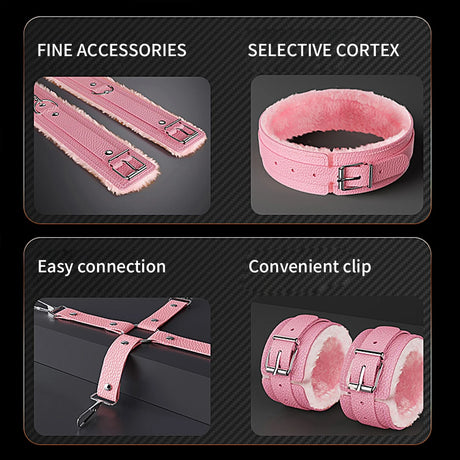 Couples BDSM Bondage Kit with Handcuffs Neck Collar Wrist Restraints Mouth Gag And Strap - Adult SM Sex Toys for Women's Fetish